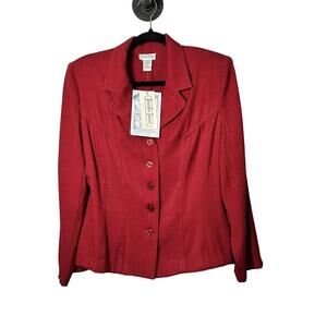 Vintage Jennifer James Women’s Red Blazer Jacket Shoulder Pads Size 12P NWT #739